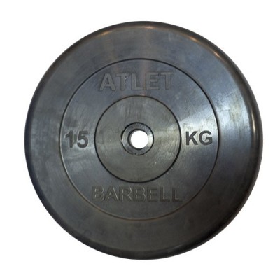 Фото Диск обрезиненный, чёрного цвета, 26 мм, 15 кг Atlet