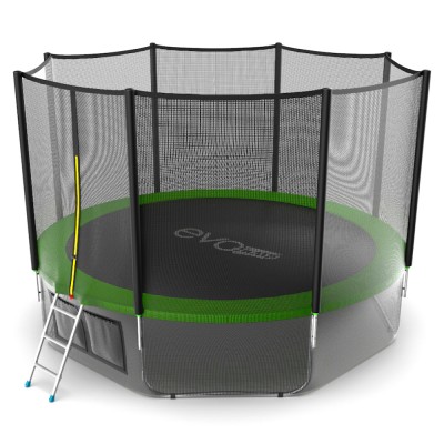 Фото EVO JUMP External 12ft (Green) + Lower net. Батут с внешней сеткой и лестницей, диаметр 12ft (зеленый) + нижняя сеть